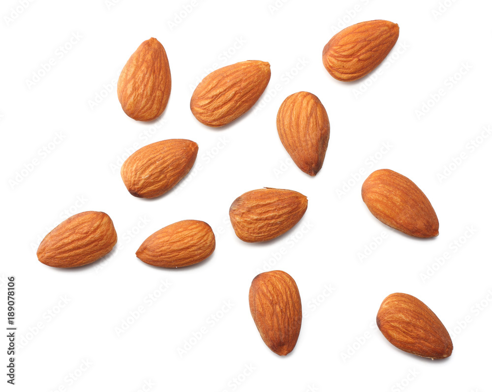 almonds isolated on white background top view almonds isolated on white background top view
