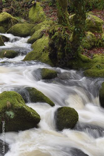 Moorland river in spate Bodmin Moor Cornwall