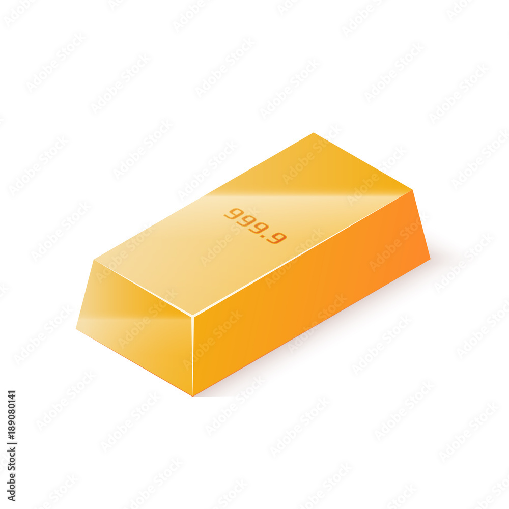 Gold bar isolated on white background. Isometric vector illustration