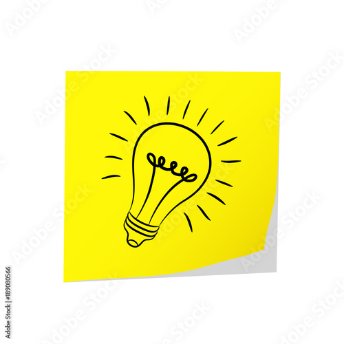 Great Idea - Post It Yellow & Electric Bulb on White, stock vector illustration