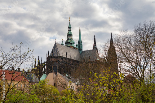 Famous St. Vitus Cathedral Prague, Czech Republic. Gloomy spring weather