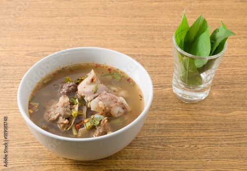 Thai Spicy Beef Entrails Soup with Sweet Basil