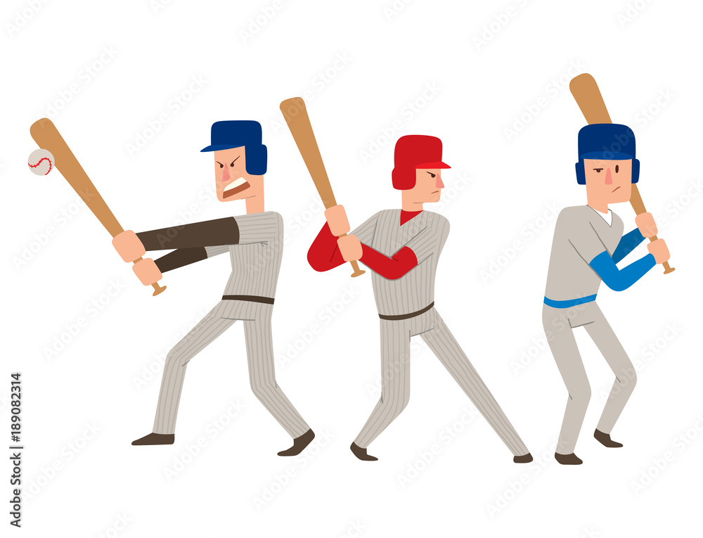Baseball team player vector sport man in uniform game poses situation professional league sporty character winner illustration. Baseball team player vector sport man in uniform game poses situation professional league sporty character winner illustration.