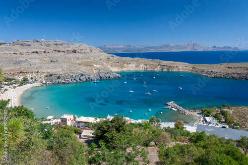 Small bay with boats near Lindos on Rhodes Island