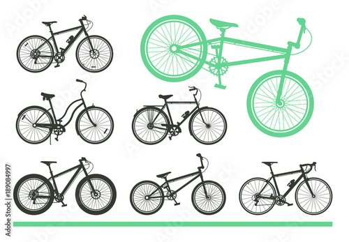 Different Sport bicycles flat design. Retro design. Bicycle vintage style vector isolated