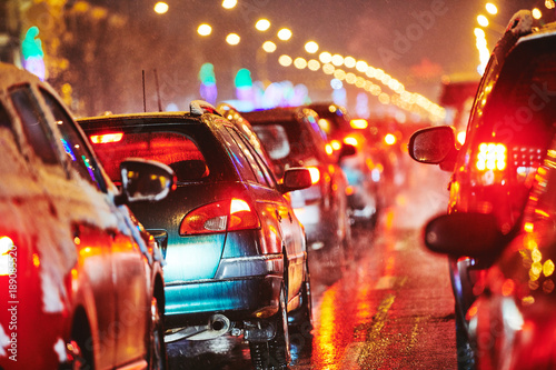 traffic jam or collapse in a city street road on holiday