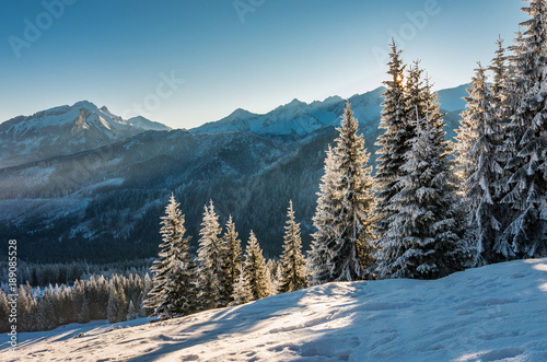 Obraz na płótnie Winter mountain landscape, Tatra mountains, morning w salonie