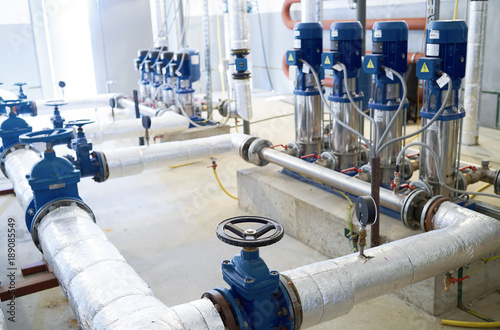 water pumping station. Valve faucet and pumps