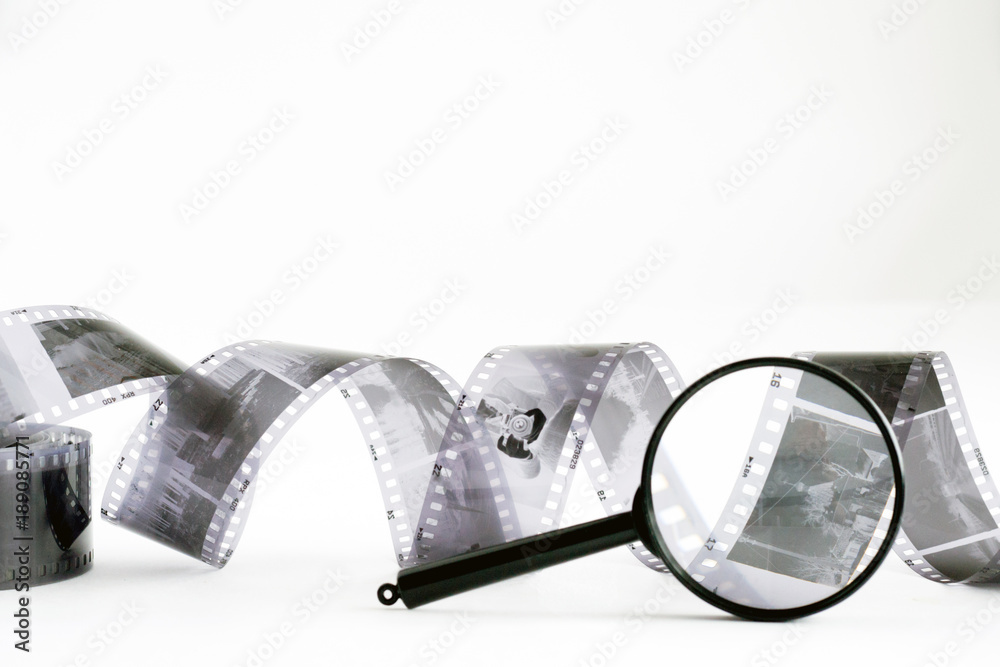 black-and-white negative film and magnifier black-and-white negative film and magnifier
