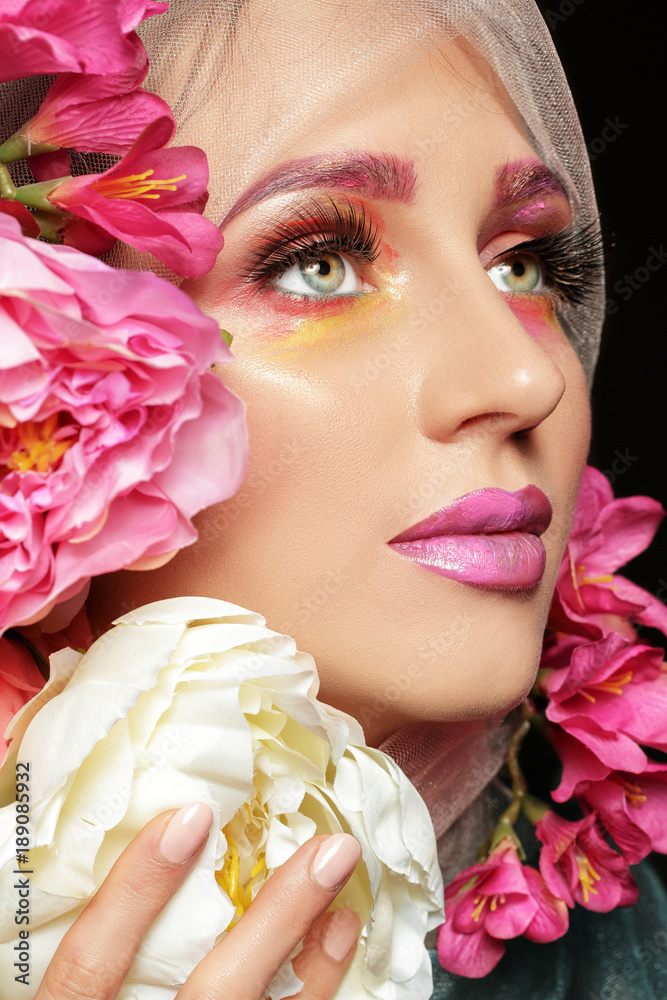 woman with flower make up woman with flower make up
