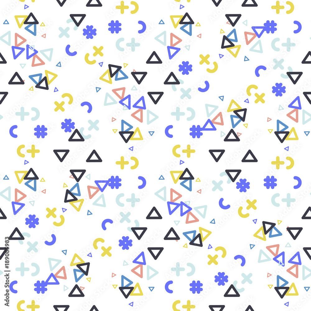 Abstract seamless vector pattern for girls, boys, clothes. Creative background with dots, geometric figures Funny wallpaper for textile and fabric. Fashion style. Colorful bright