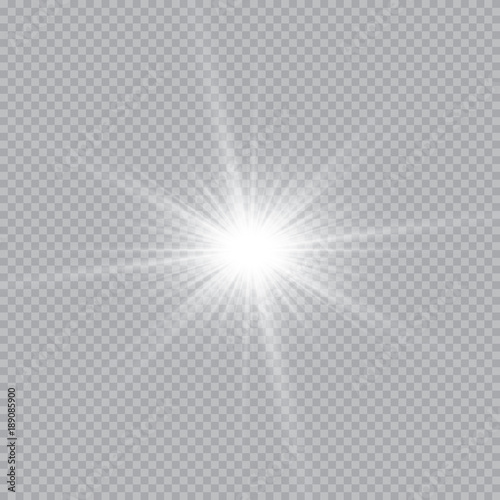 Set of golden glowing lights effects isolated on transparent background. Sun flash with rays and spotlight. Glow light effect. Star burst with sparkles. photo