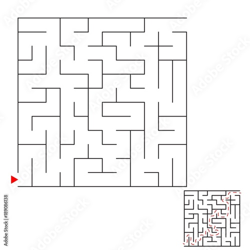 Maze, labyrinth abstract vector game rectangle. Square puzzle with solution, entry and exit. Isolated, black on a white background. Game for children and adults. Simple maze, flat illustration.