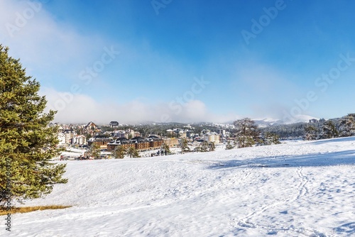 snow mountain landscape with house buildings  © Djordje