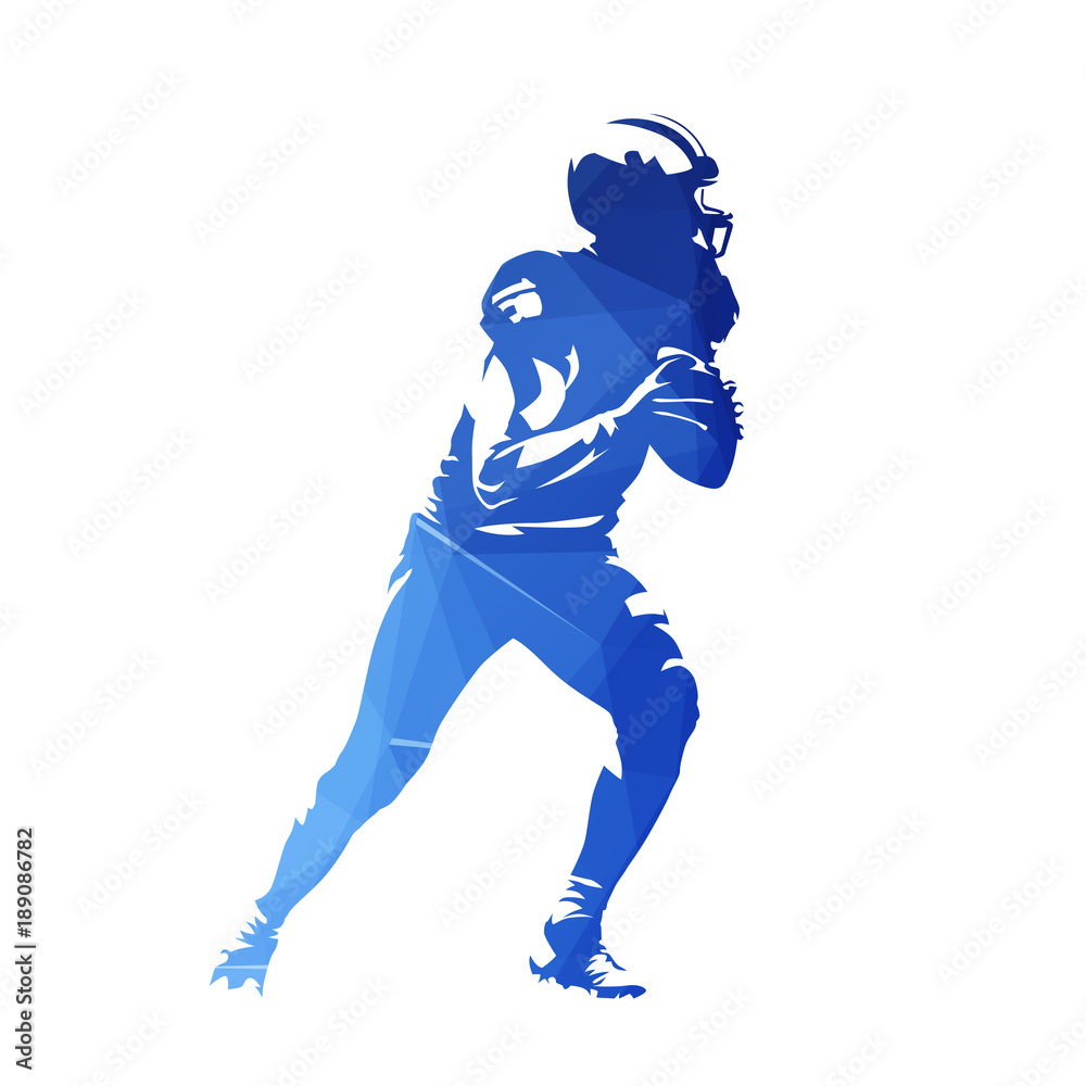 American football player, abstract geometric blue vector silhouette