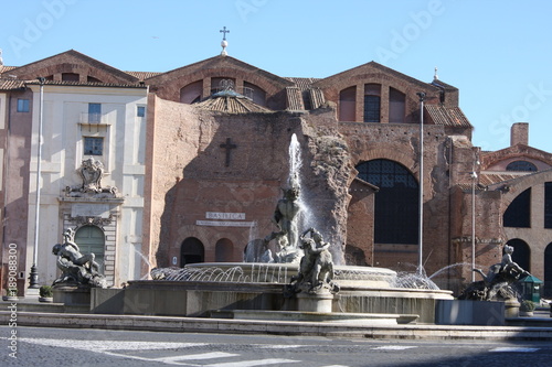Fontana delle Naiadi and Santa Maria degli Angeli e dei Martiri Basilica in Rome, Italy photo