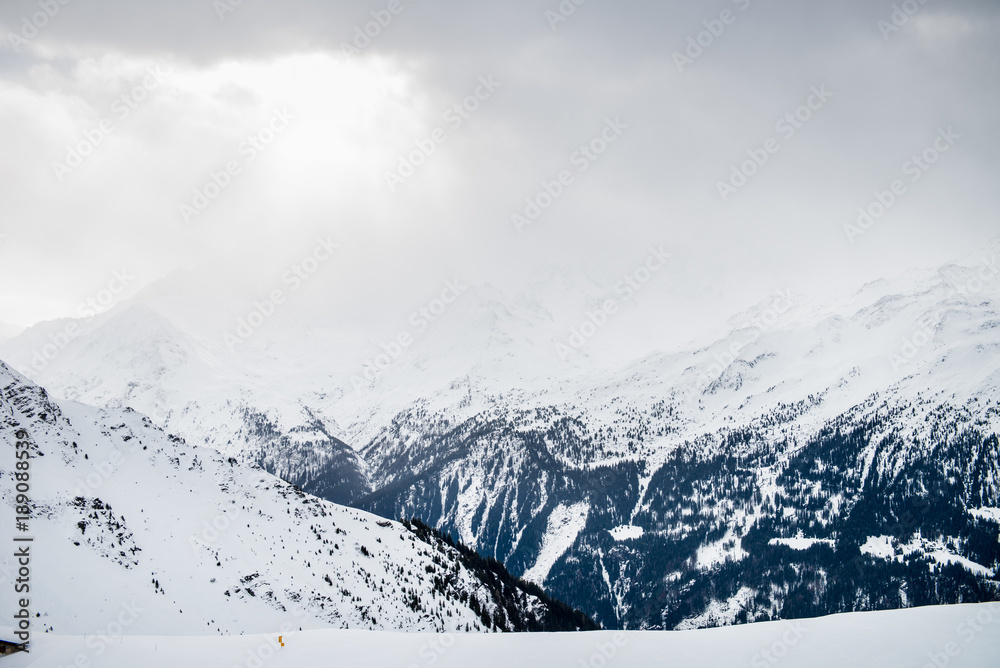Obraz premium Beautiful view on the valley in ski resort in Swiss Alps