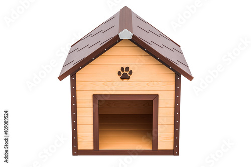 Wooden doghouse front view, 3D rendering © alexlmx