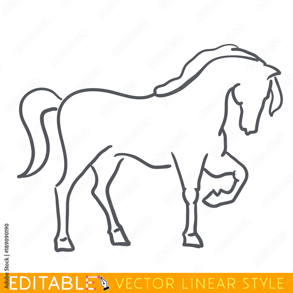Horse zodiac sign. Horse Chinese year. Calendar 2026. Editable line sketch icon. Stock vector illustration.