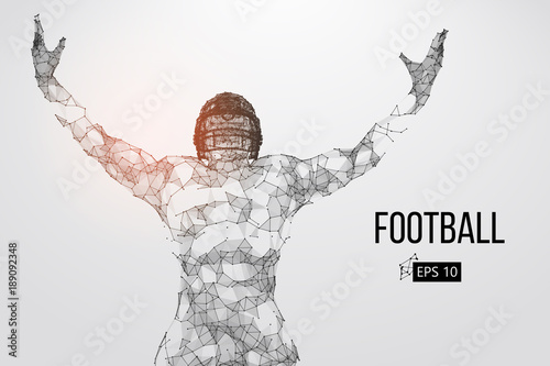 Silhouette of a football player. Dots, lines, triangles, text, color effects and background on a separate layers, color can be changed in one click. Vector illustration