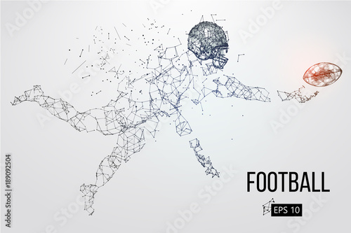 Silhouette of a football player. Dots, lines, triangles, text, color effects and background on a separate layers, color can be changed in one click. Vector illustration
