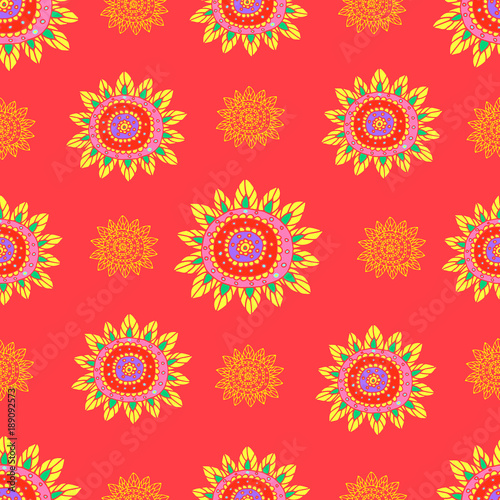 Wallpaper Mural Bright ethnic decorative abstract flowers seamless pattern. Torontodigital.ca