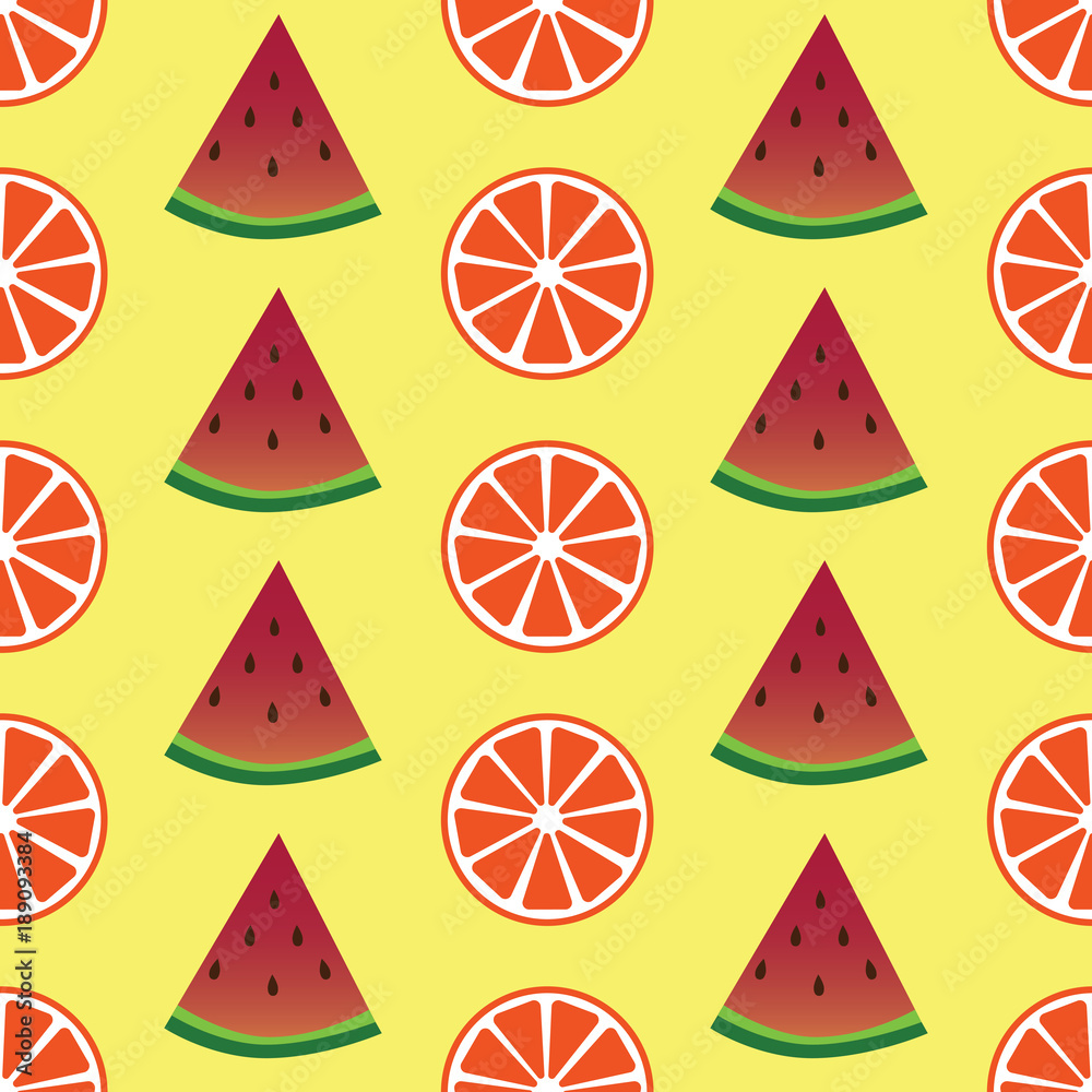 Seamless pattern with orange and watermelon slices. Vector illustration Seamless pattern with orange and watermelon slices. Vector illustration