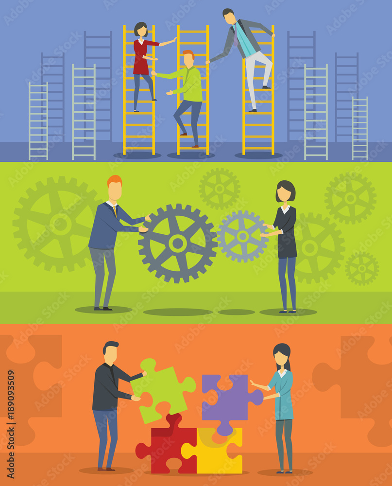Team building banner horizontal concept set. Flat illustration of 3 team building vector banner horizontal concepts for web Team building banner horizontal concept set. Flat illustration of 3 team building vector banner horizontal concepts for web