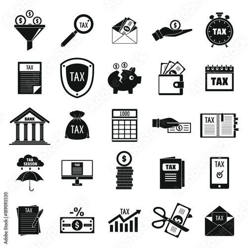 Taxes icons set. Simple illustration of 25 taxes vector icons for web