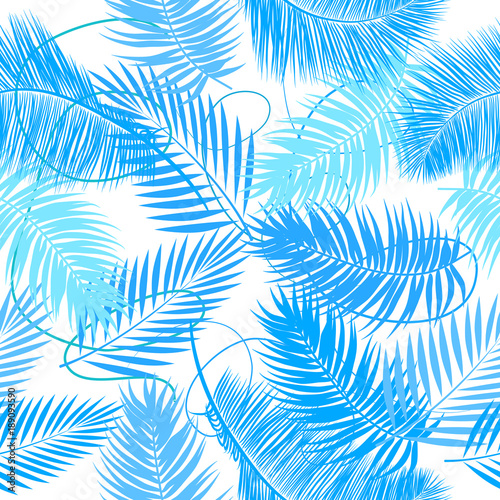Seamless vector pattern of tropical leaves of palm tree. © Artlu