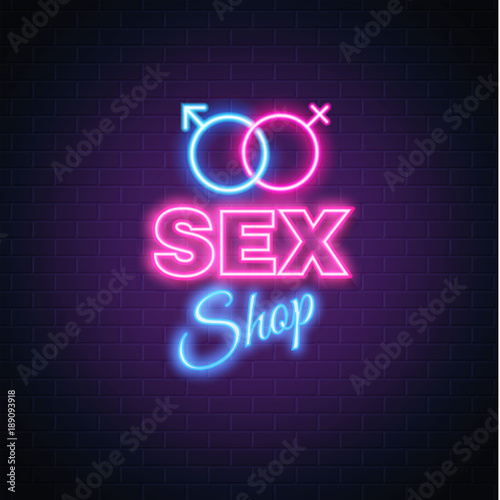 Vector sex shop neon sign gender man woman symbol