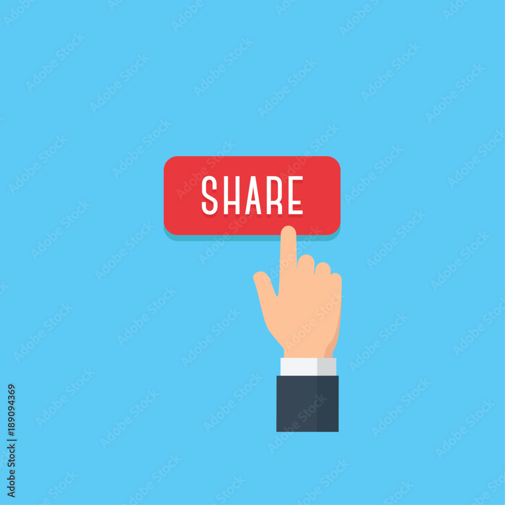 Hand pointing share button. Gesture of finger pressing share button. Social media concept Hand pointing share button. Gesture of finger pressing share button. Social media concept