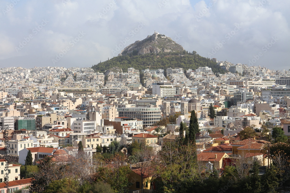 View to Athens metropola, in backround Lycabettus hill Athens, Greece