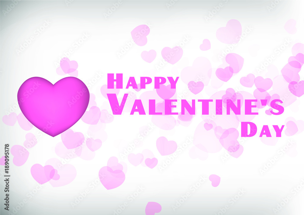 Vector Happy Valentines Day white background with light pink hearts