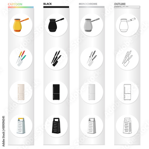 Kitchen equipment cartoon icons in set collection for design. Kitchen and accessories vector symbol stock web illustration.