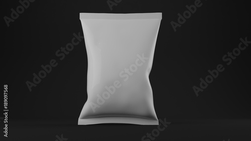 3d rendering of a white chips bag on black