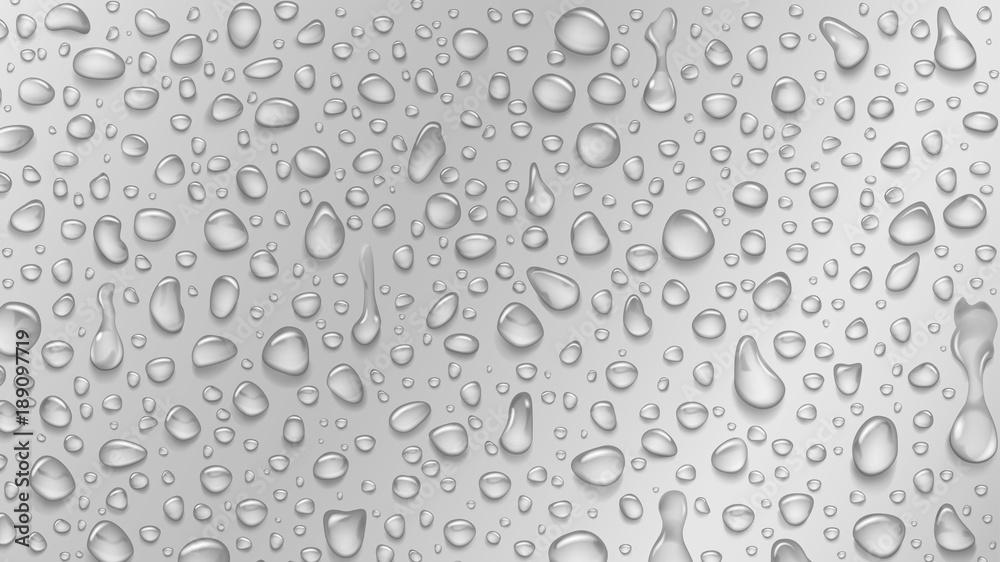 Background of water drops of different shapes with shadows in gray colors