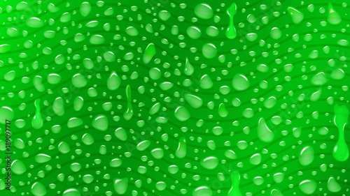 Background of waves and water drops of different shapes with shadows in green colors