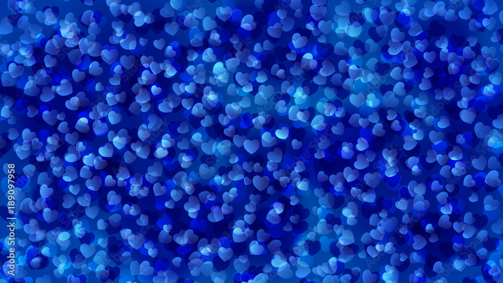Background of many small hearts in blue colors