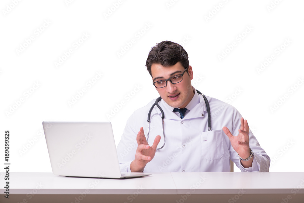 Doctor in telemediine mhealth concept on white Doctor in telemediine mhealth concept on white