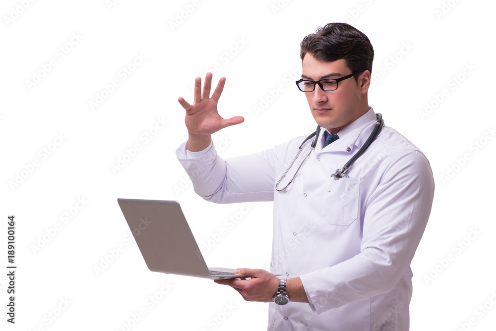 Doctor in telemediine mhealth concept on white Doctor in telemediine mhealth concept on white