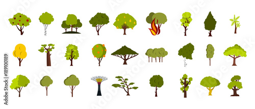 Tree icon set, flat style