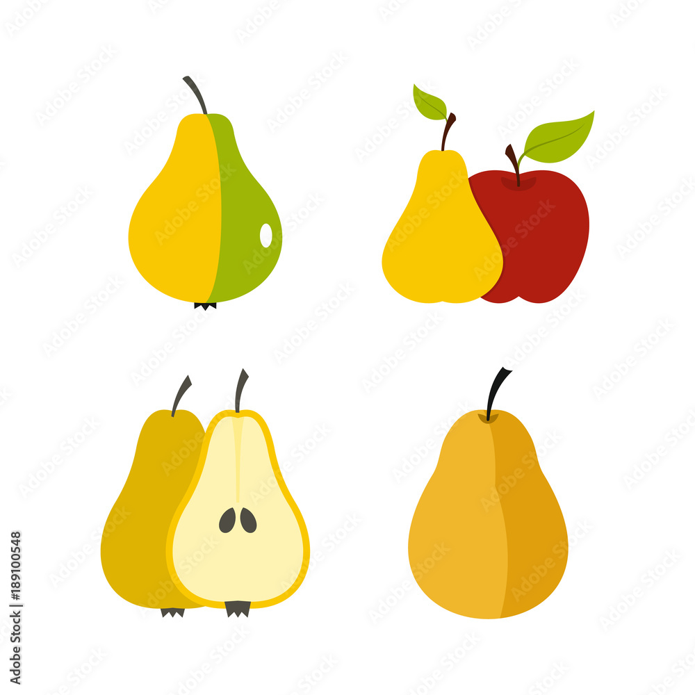 Pear icon set, flat style Pear icon set, flat style