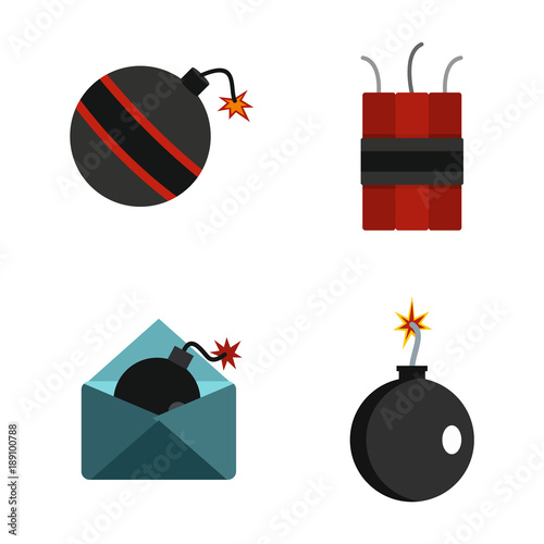 Bomb icon set, flat style