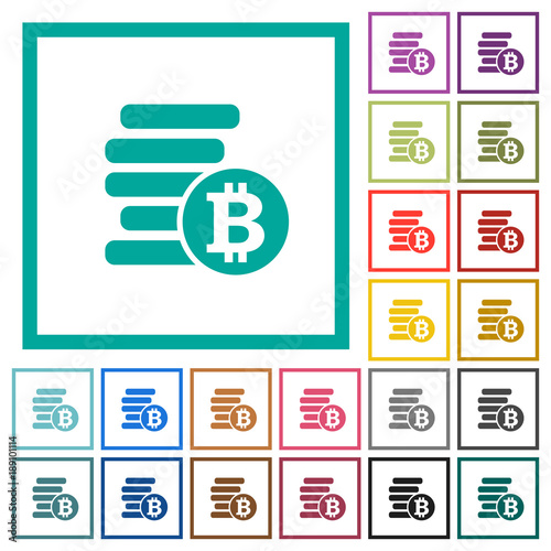 Bitcoins flat color icons with quadrant frames