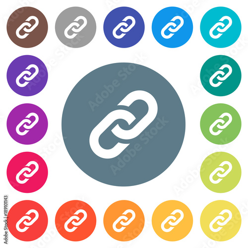 Link flat white icons on round color backgrounds