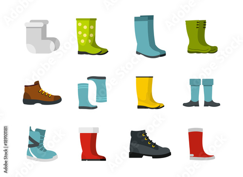 Boots icon set, flat style