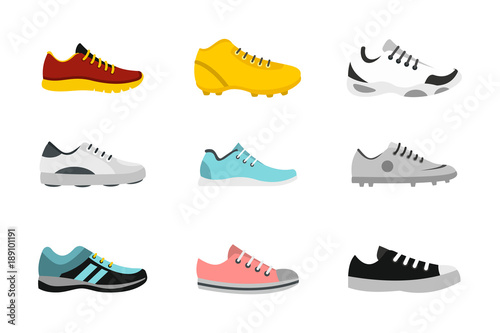 Sport shoes icon set, flat style