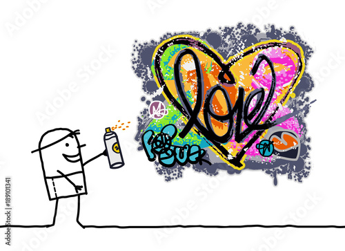 Cartoon Man Designing a Graffiti Heart