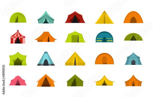 Tent icon set, flat style photo